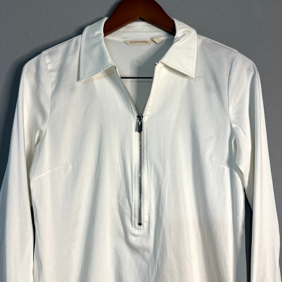 Soft Surroundings Womens XS Tunic Top White‎ Relaxed 1/2 Zip Long Sleeve Career - Picture 2 of 11
